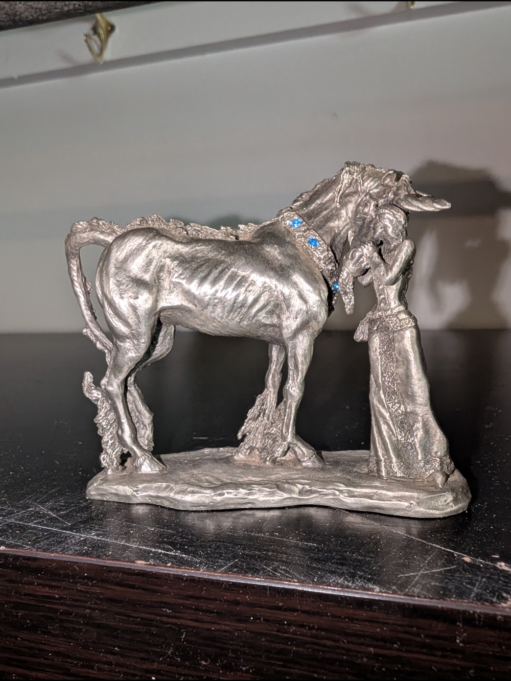 Hudson Fantasy Pewter Figure #5729 Unicorn With Girl 3inch X 3inch Statue